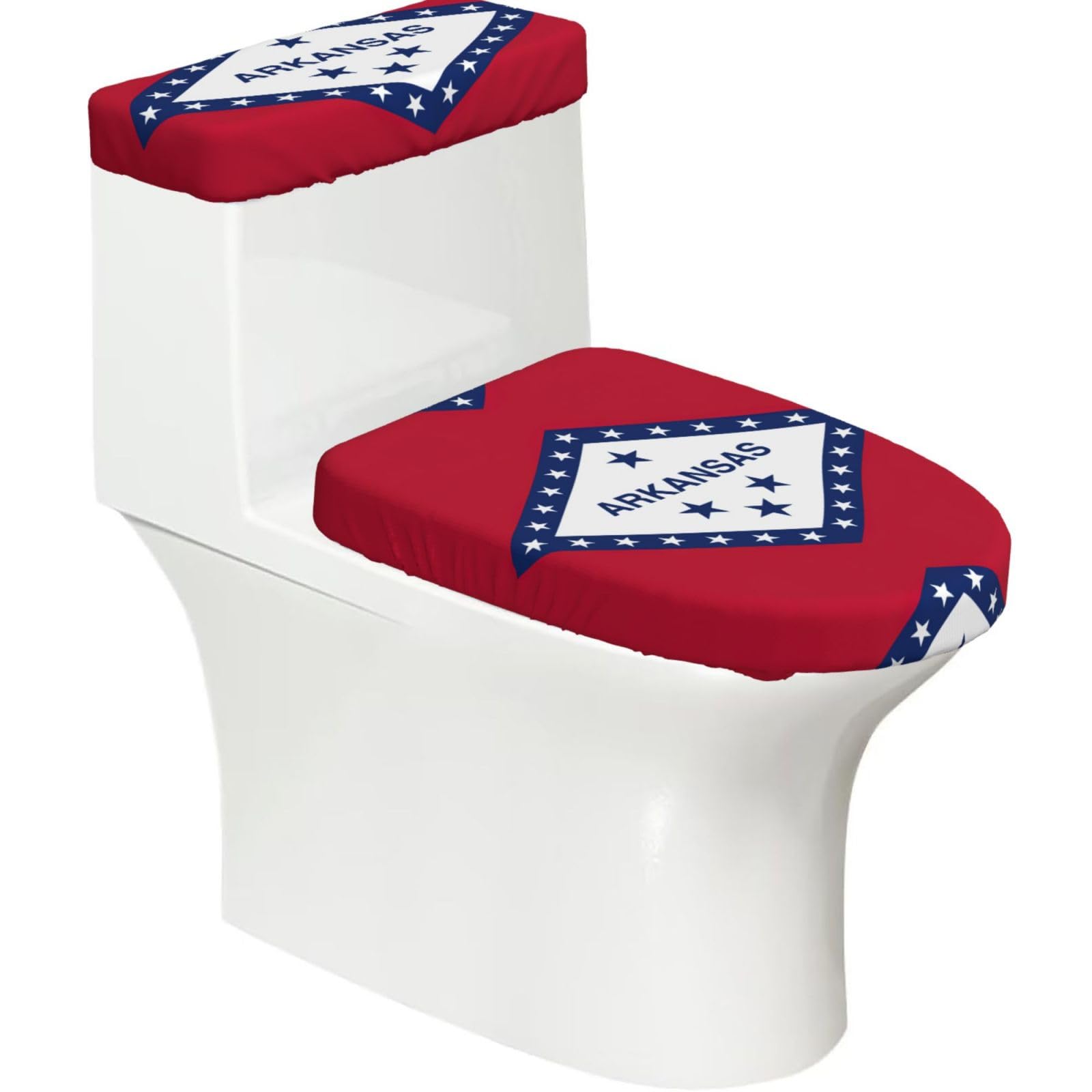 Arkansas State Flag Print Bathroom Decor Toilet Lid Cover And Tank Covers, Restroom Accessories Fits Most Round