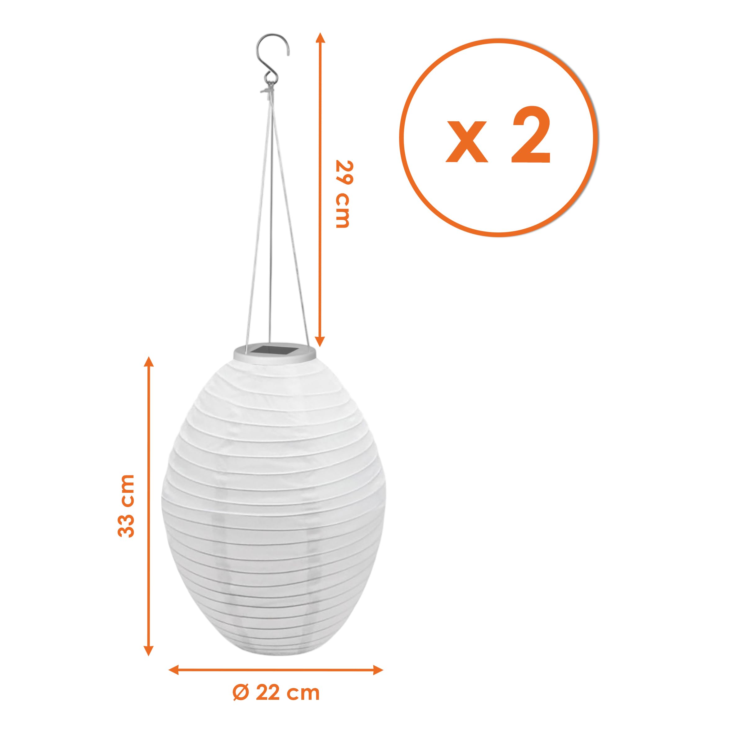 LED Solar Lampion oval 33 x 22 cm aus Nylon - 2er Set - Garten Deko Beleuchtung warm weiß - Solarleuchte Laterne Leuchtkugel Dekoleuchte Partylicht für Außen wetterfest