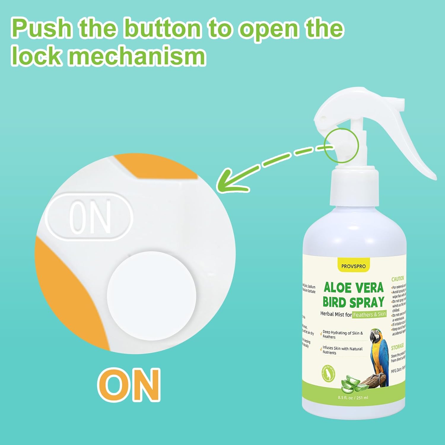 Aloe Vera Bird Spray, Moisturizes Feathers Soothes Dry Itchy Skin, Supports Molting Healthy Plumage, Prevent Feather Plucking Gentle Care, Safe Effective for Parrots Finches All Birds, Odor-Free