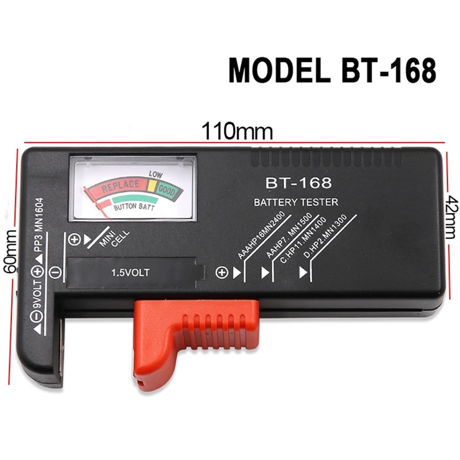 BT-168 AA/AAA/C/D/9V/1.5V Batteries Universal Button Cell Battery Colour Coded Meter Indicate Volt Tester 1Pcs