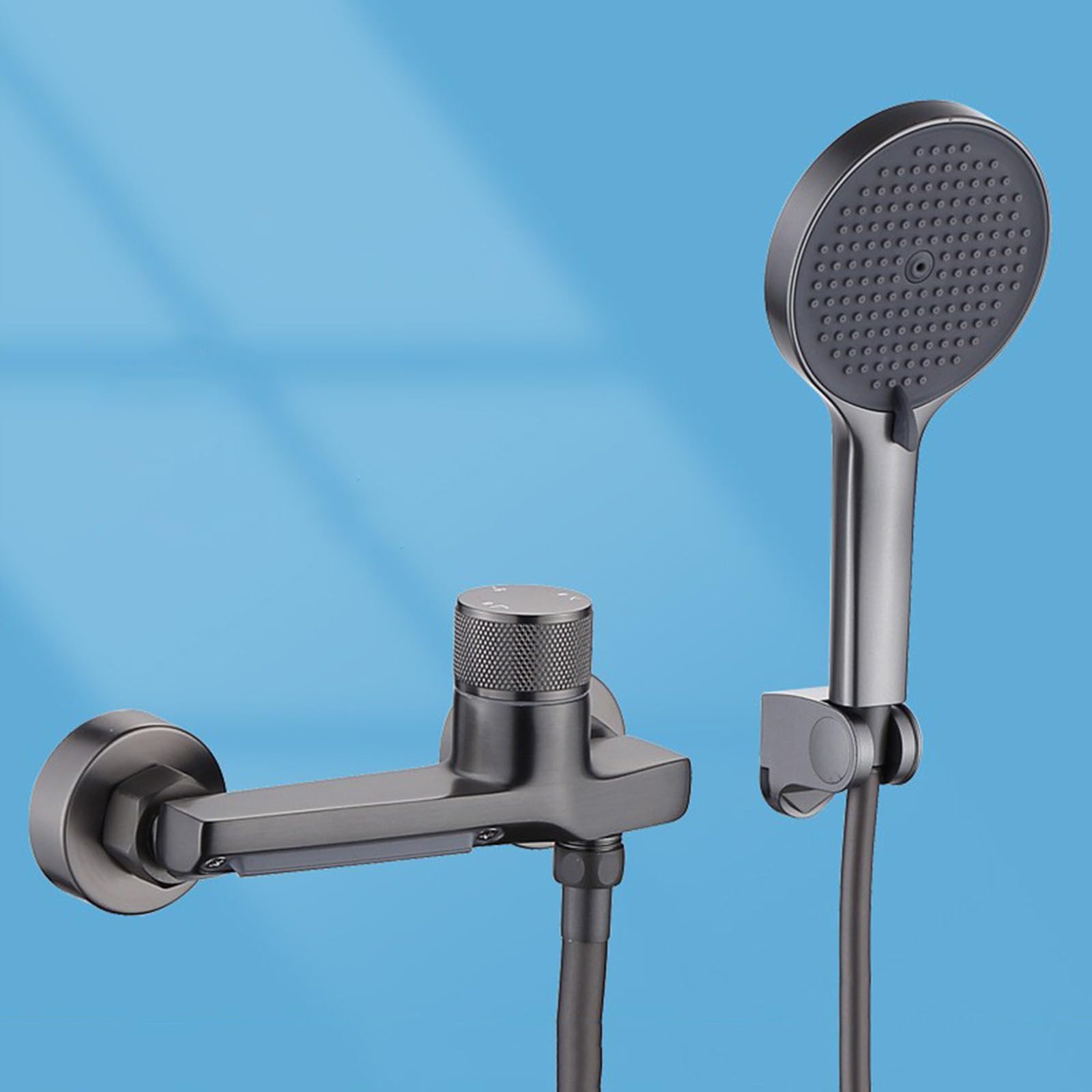 Mitigeur bain-douche d'architecte design cascade gris avec pommeau de douche premium