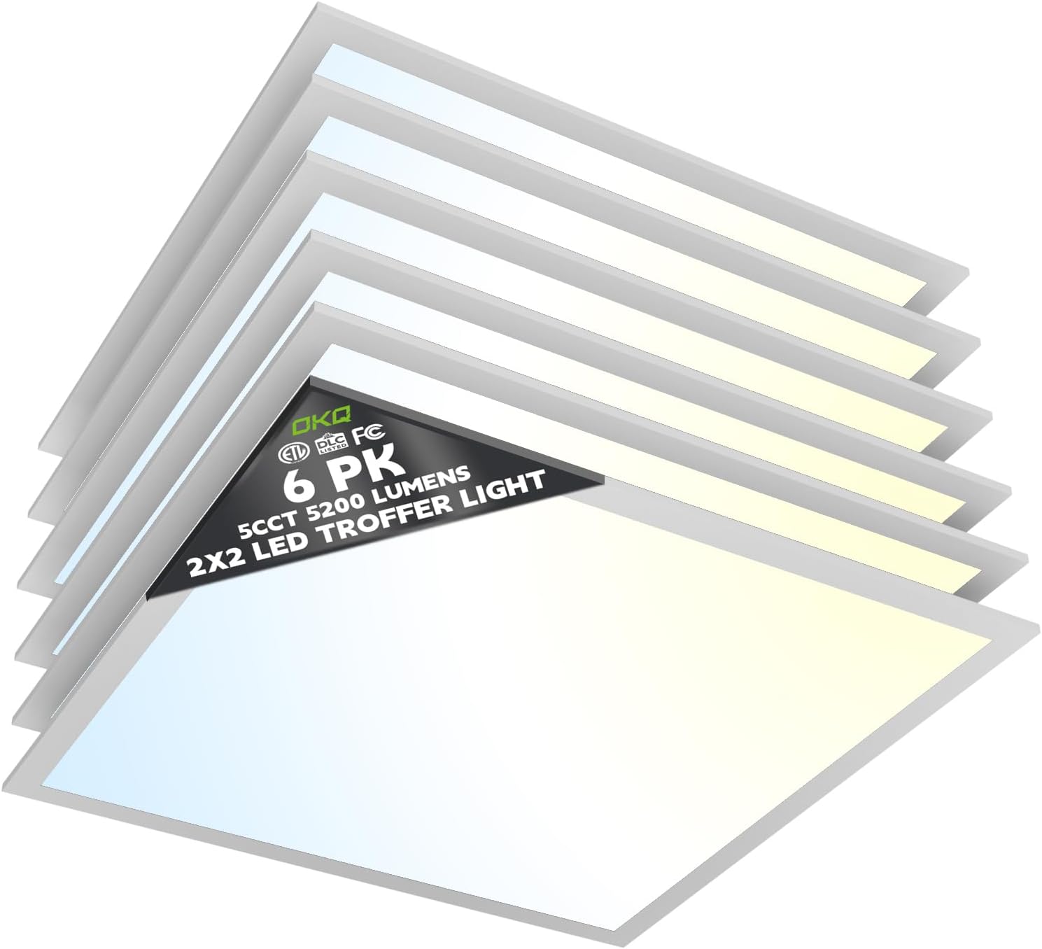 OKQ 2x2 LED Flat Panel Light Drop Ceiling Office Fixture,5 CCT 3000K-6500K Adjustable & 5 Wattage Selectable, 0-10V Dimmable, 2X2 LED Flush Mount Ceiling Light,ETL Listed 4 Pack