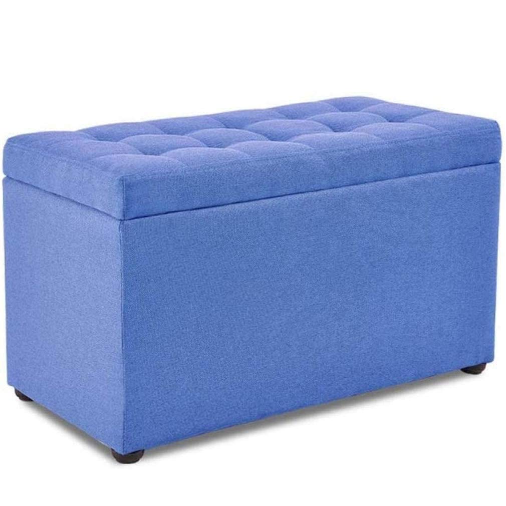 LMMIAOZ Wooden Storage Stool Portable Footrest Ottoman for Outdoor & Indoor Dark Blue Pouf for Living Room & Bedroom Compact Space-Saving Furniture