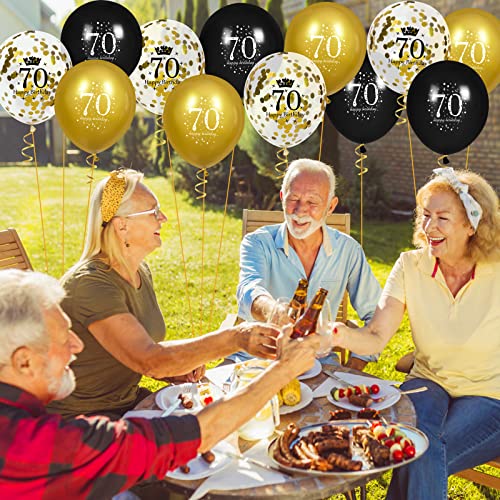 Image of 70th Birthday Balloons for Men, 15 Pcs Black Gold Happy 70th Birthday Balloons, Black Gold 70th Birthday Party Decorations Balloons for Men Women 70th Birthday Decor
