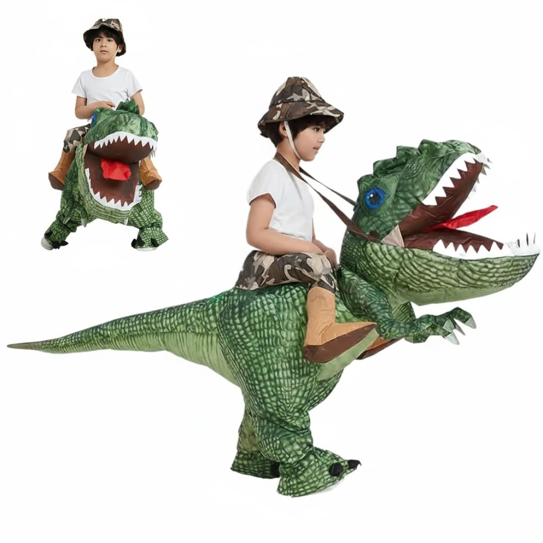 Costume da dinosauro gonfiabile Costume da dinosauro di Halloween in poliestere Divertente equitazione Tyrannosaurus Blow Up Party Costumi di Halloween per bambini 4-6 anni