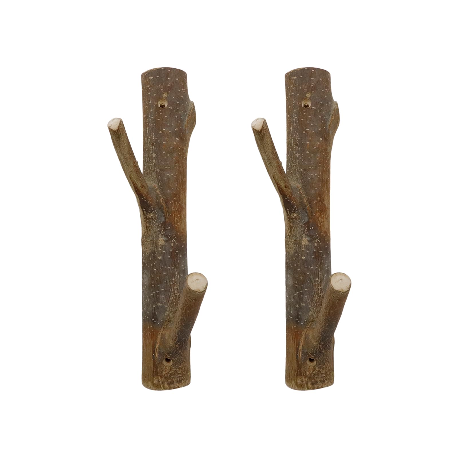 2 ganchos de pared dobles de madera real con ramas de árbol, rústico decorativo de madera con tronco de corteza de 2 cm a 3,5 cm de grosor con tornillo