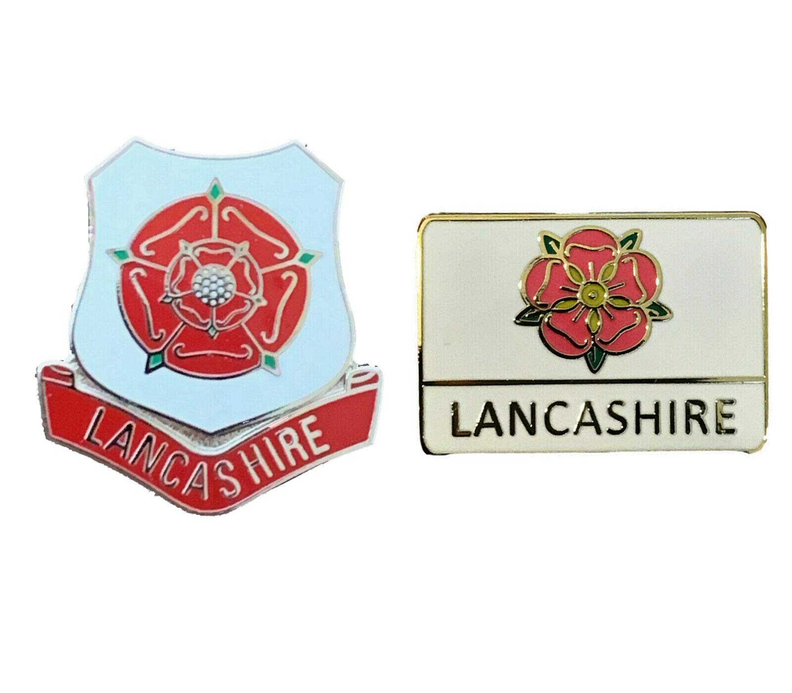 Smartbadge® Set Of 2 Lancashire County Shield Badge And Lancashire Oblong Lapel Pin Badge