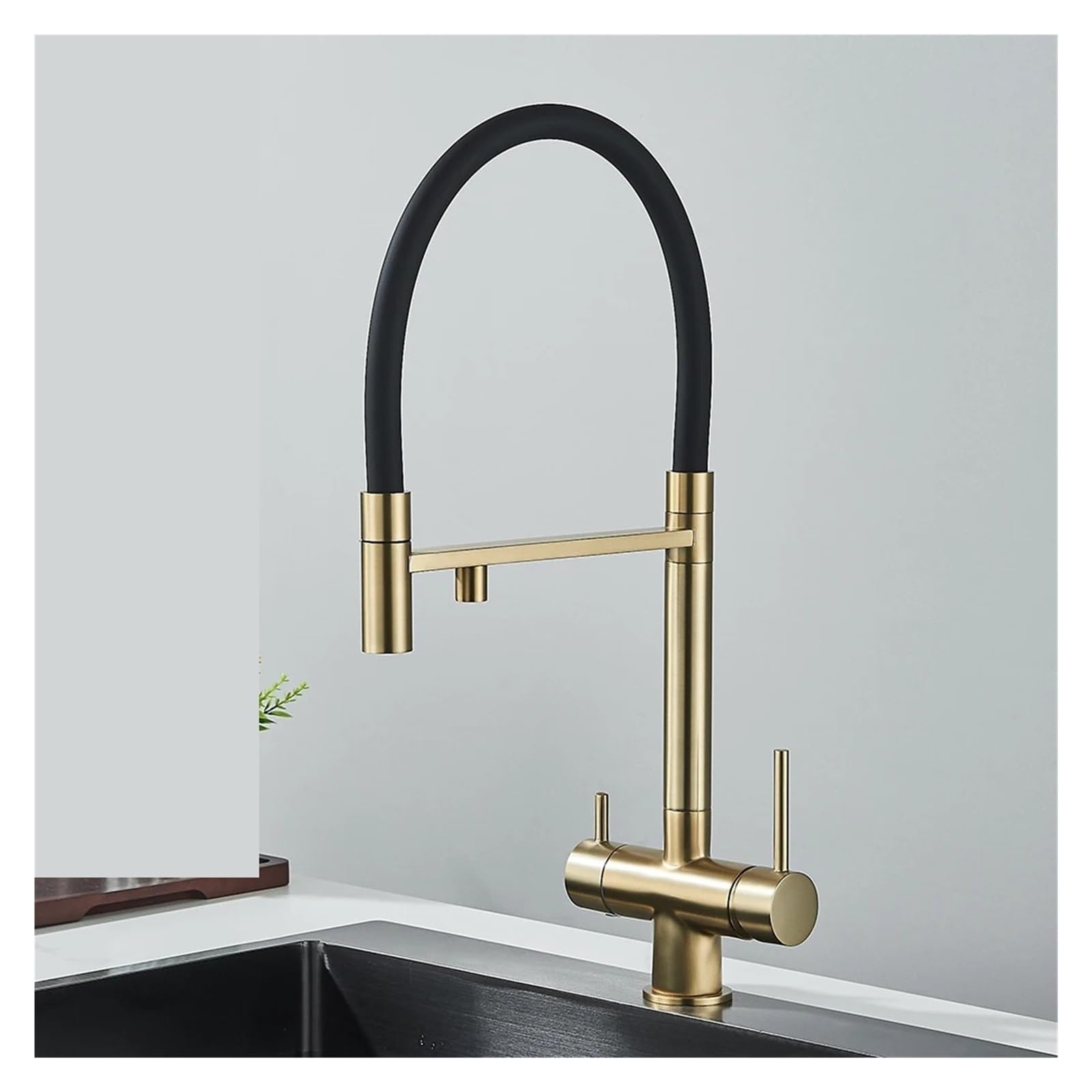 Robinet de cuisine à eau filtrée or anti-éclaboussures à bec extractible