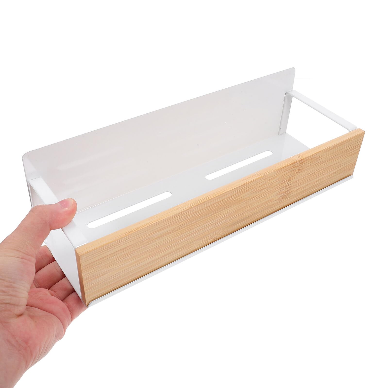 Magnetisches Gewürzregal Weiß und Abgerundeten Ecken aus Kohlenstoffstahl und Holz mit Belüftetem Hohlem Boden für Vielseitige Aufbewahrung in Küche