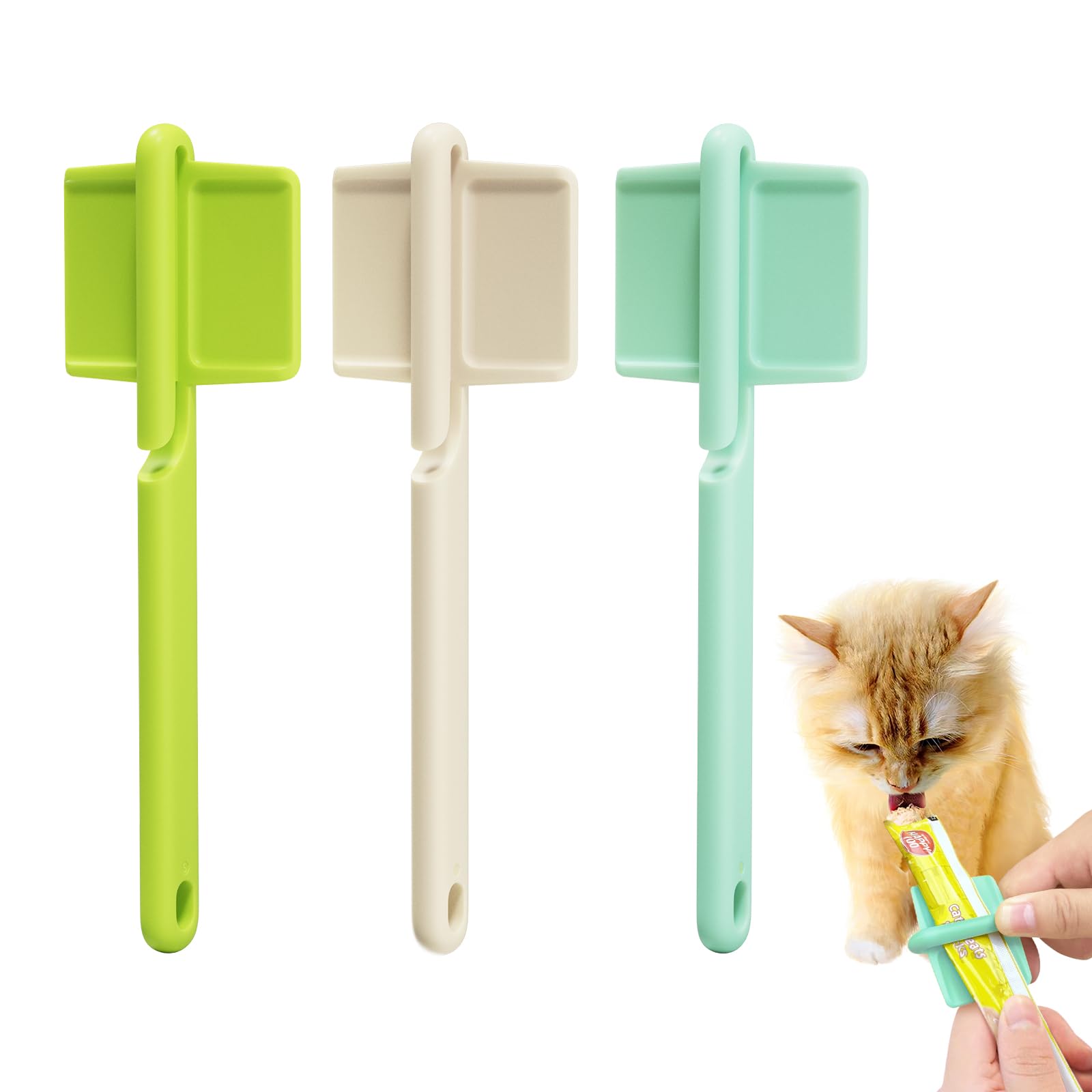3pcs Cat Strip Feeders, Kitten Strip Squeeze Spoon for Wet Food and Liquid Snack, Cat Lickable Puree Treat Food Dispenser Pet Food Mixing Spoon Feeding Scoop for Pets (Blue & Green and White
