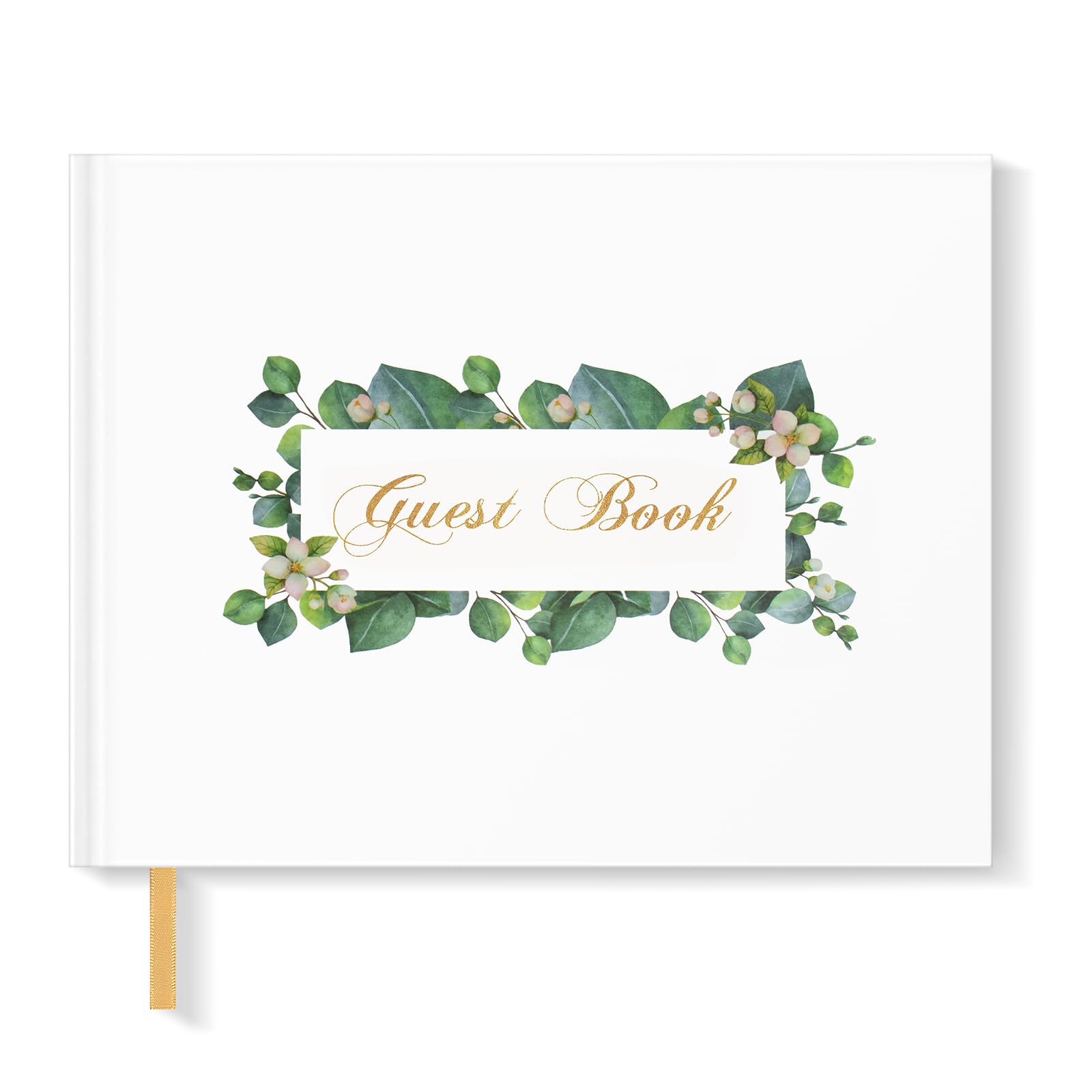Guest Book, Wedding Guestbook, con Lamina d'oro e Bordi Dorati e Nastro d'oro, Copertina Rigida (9,1x7,1 Pollici)