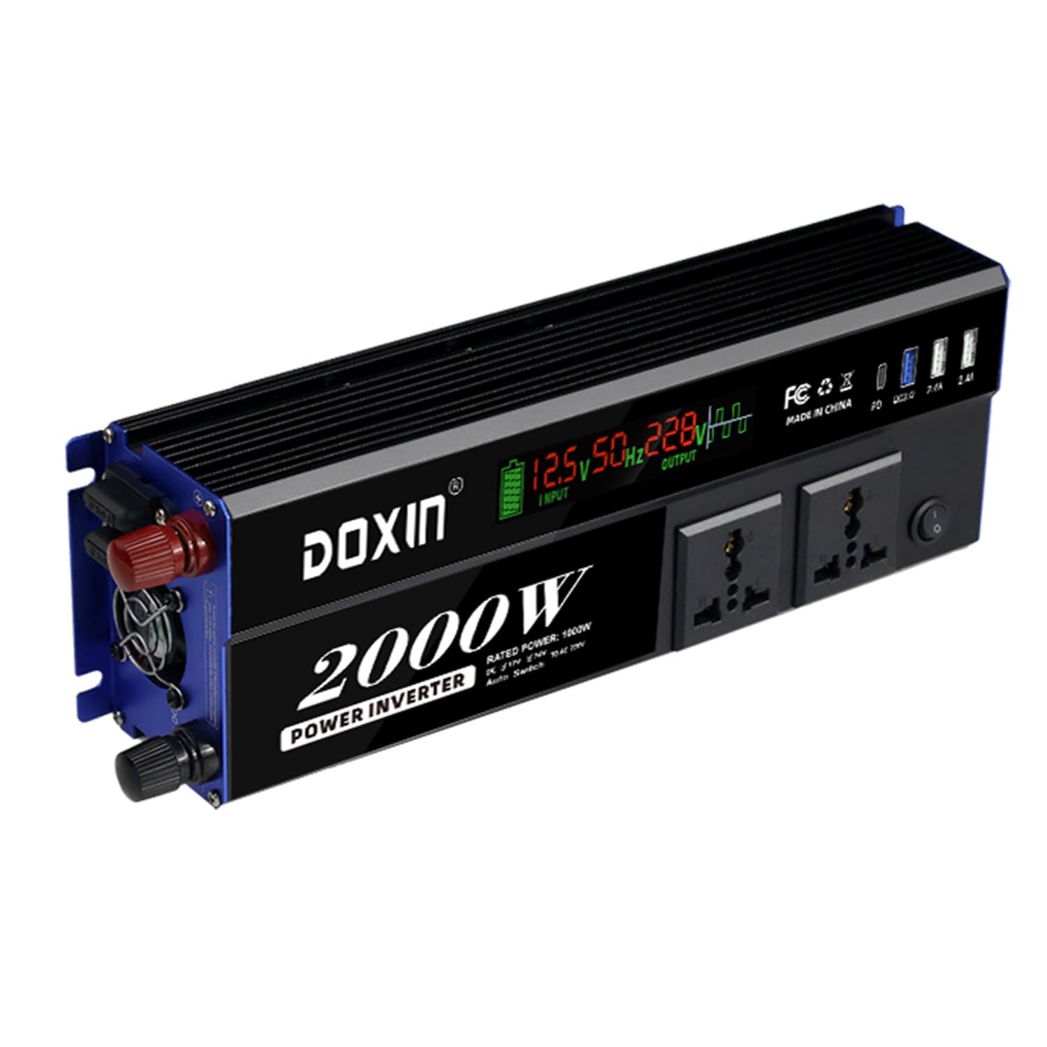 Inversor modificado de 500 W, 1000 W, 12 V CC/24 V CC a 220 V CA con 2 puertos USB, PD 22 W QC 18 W carga rápida (1000 W)