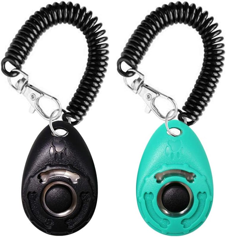 OYEFLY Dog Training Clicker with Wrist Strap - Durable Lightweight Easy to Use, Pet Training Clicker for Cats Puppy Birds Horses. Perfect for Behavioral Training 2-Pack (Black and Water lake blue)