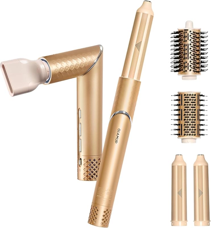 GLAMUP 5-in-1 Flexible Styler Multi Air Curler & High-Speed Dryer, Gold | Fast High-Speed With Strong Air Grip, No Heat Damage, Anti-Frizz, Volumizer, Magic Styler for All Hair Types, Portable Travel
