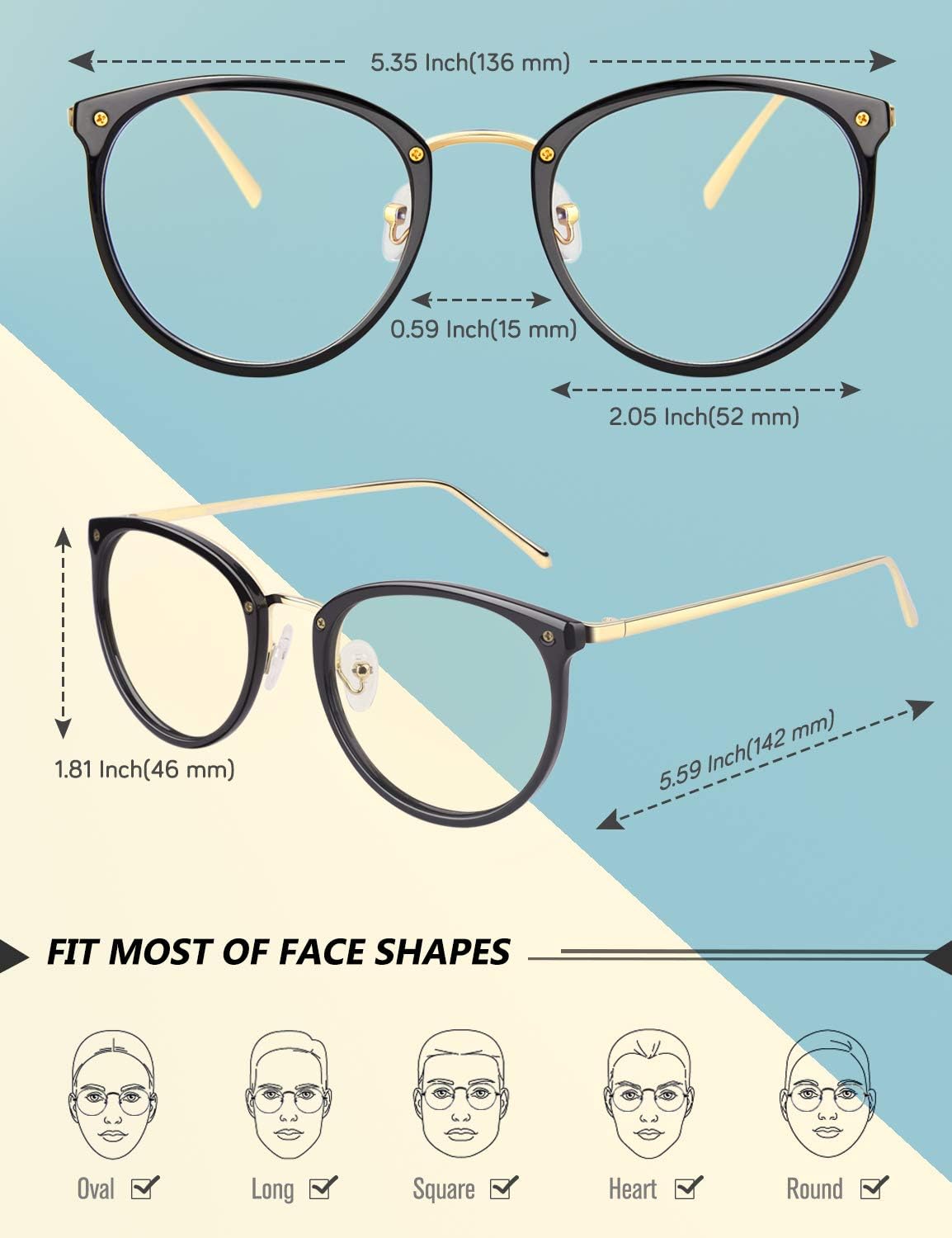 GQUEEN Gafas transparentes falsas sin receta para lentes de sol