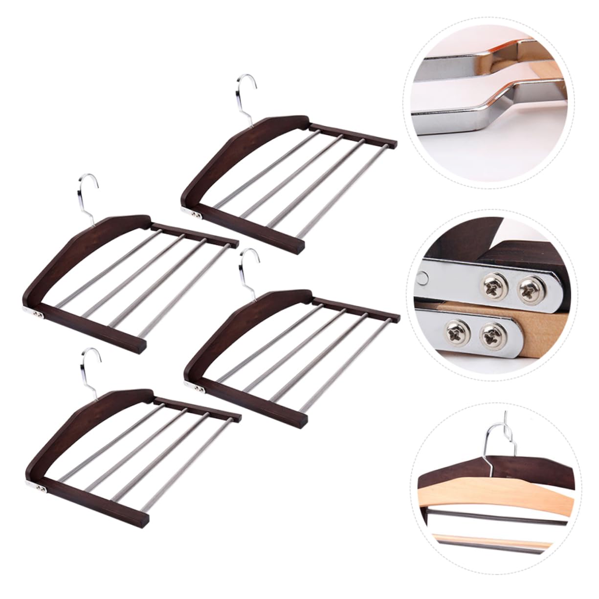 ULTECHNOVO 4 Piezas Perchas de Madera Multifuncionales Antideslizantes para Pantalones y Ropa Multi Plegables para Secado y Organización Ganchos Giratorios Flexibles para Armario