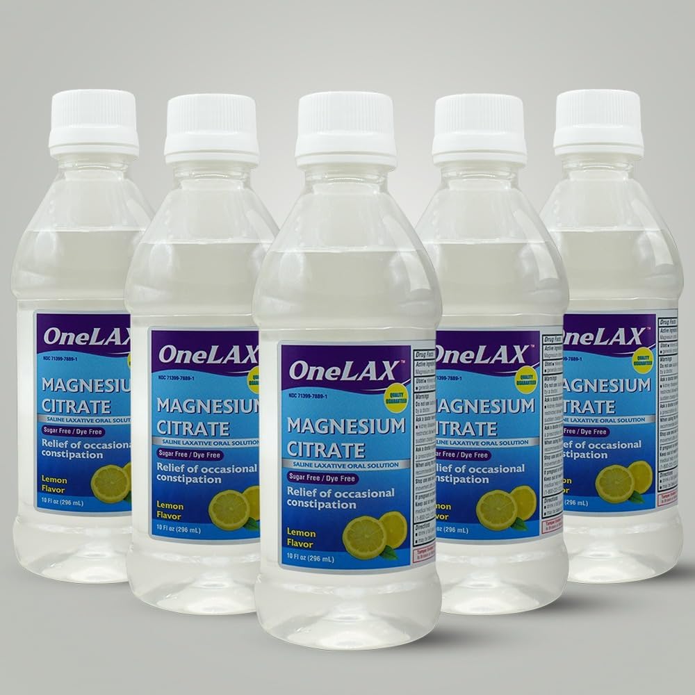 Magnesium Citrate Oral Solution Saline Laxative Natural Lemon Flavor Fast-Acting, Gentle Laxative & Constipation Relief Digestive Health. Sugar-Free, Dye-Free OneLAX™ 10 fl oz (296 mL) 4 Pack
