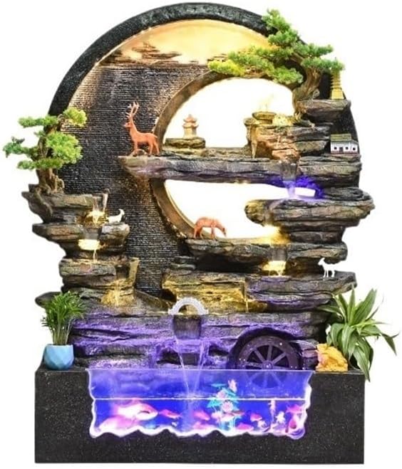 Standing Waterfall Circular Water Scenery Courtyard Landscaping Decorative Ornaments Entrance Hall Office Rockery Flowing Fountain Floor Fountain(Black)