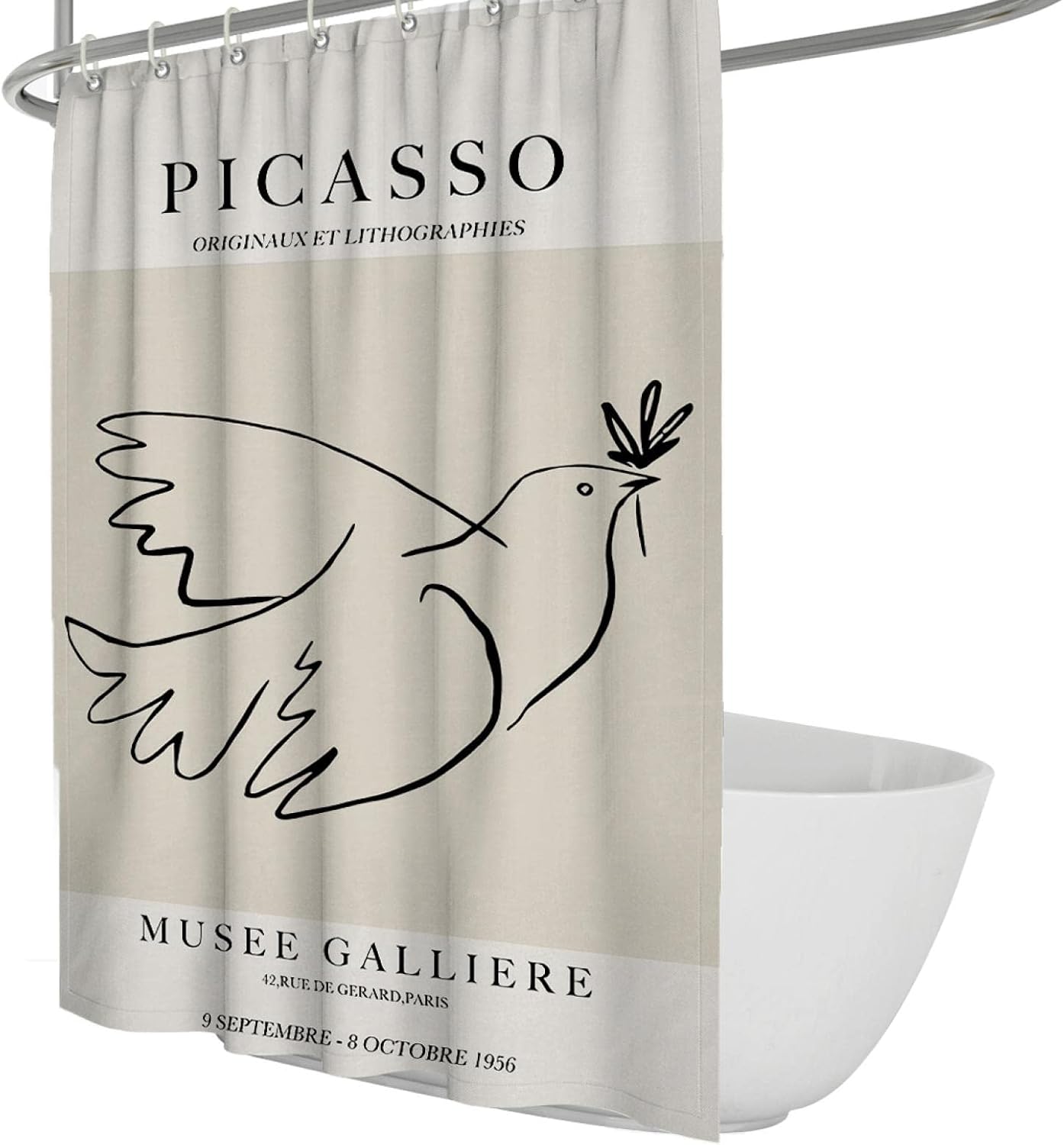 Beige Shower Curtain Liner Picasso Funny Pigeons Shower Curtains with Hooks Waterproof Fabric Bath Curtains for Farmhouse Bathroom W78 x L78(in)