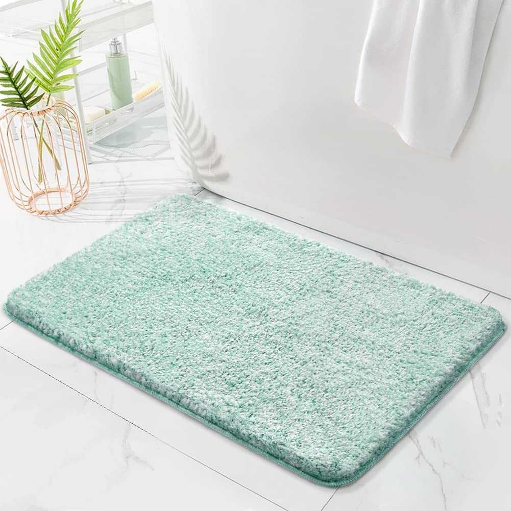KMSON Bathroom Rug Mat, Super Soft Shaggy Bath Rugs, Water Absorbent Non Slip Bath Mat, Machine Washable Quick Dry Plush Carpet Mats Fluffy Floor Mat (Green, 17" x 24") — image 1