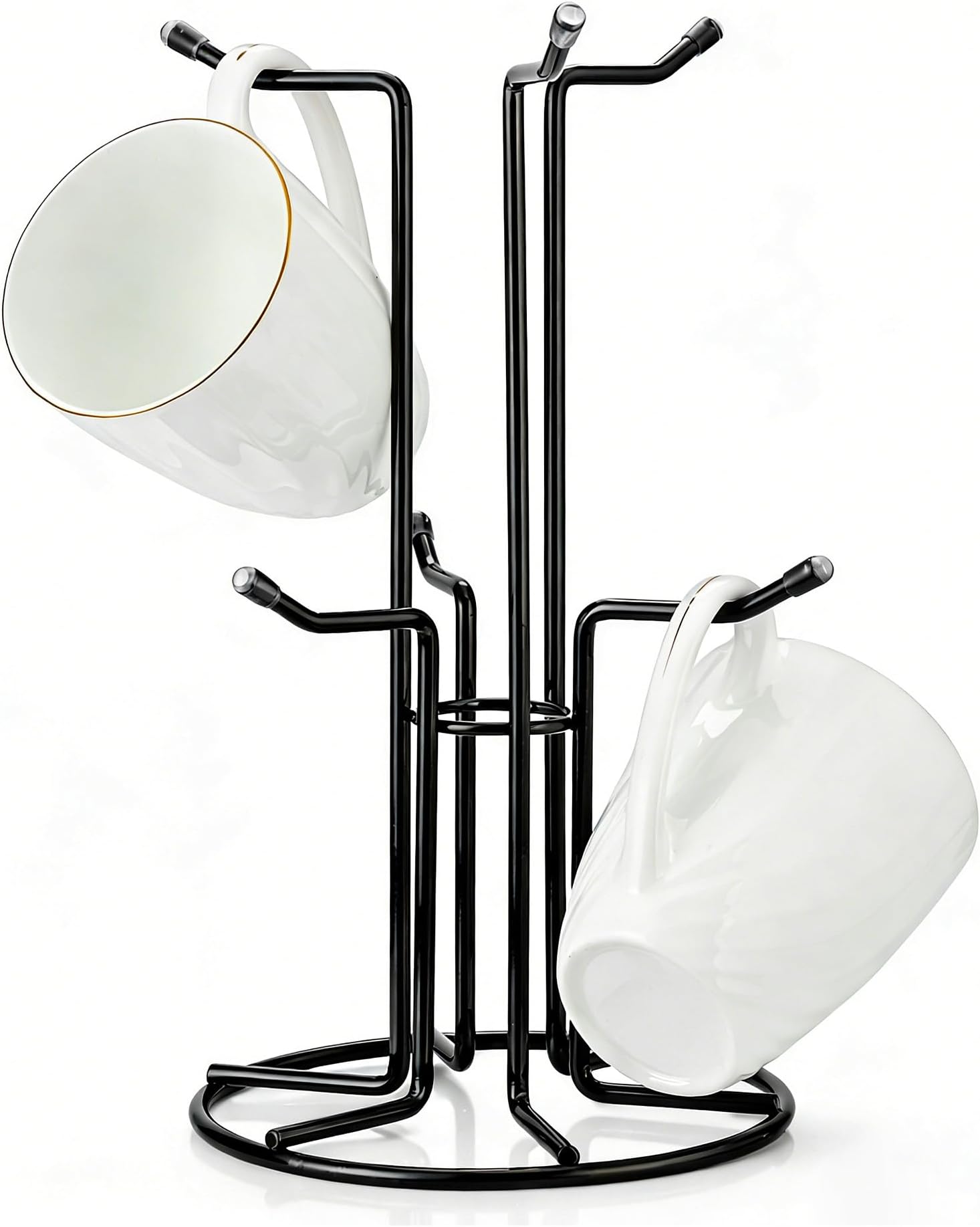 Mug Tree for Counter, Coffee Mug Holder for Large Mugs with 6 Hooks, Metal Cup Tree Stand for Countertop, Cup Holder Hanger Rack Display, Kitchen Coffee Bar Decor, Black
