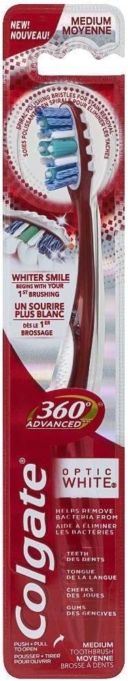360 Optic White Toothbrush, Medium, 1 Count