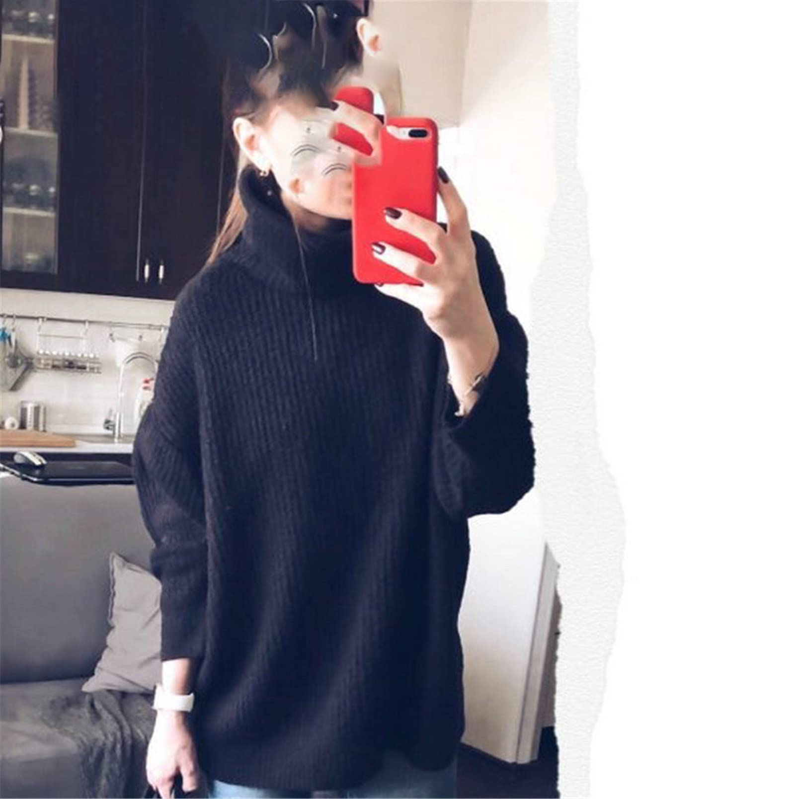 Donne Dolcevita Maglioni Inverno Lungo Pipistrello Manica Maglioni Maglione Cappotto, grigio, M