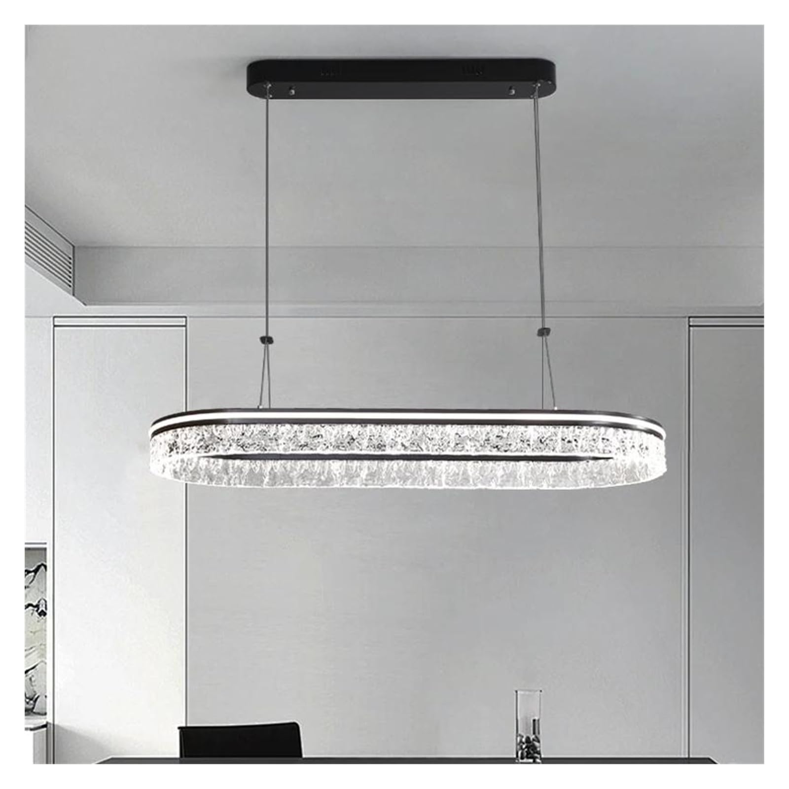 ASerZenith Modern Chandelier Minimalist Long Strip Restaurant Pendant Lamp Cafe Dining Table Led Fixtures Transparent Indoor Lighting,Hanging Light,Noir-Dimmable With Remote