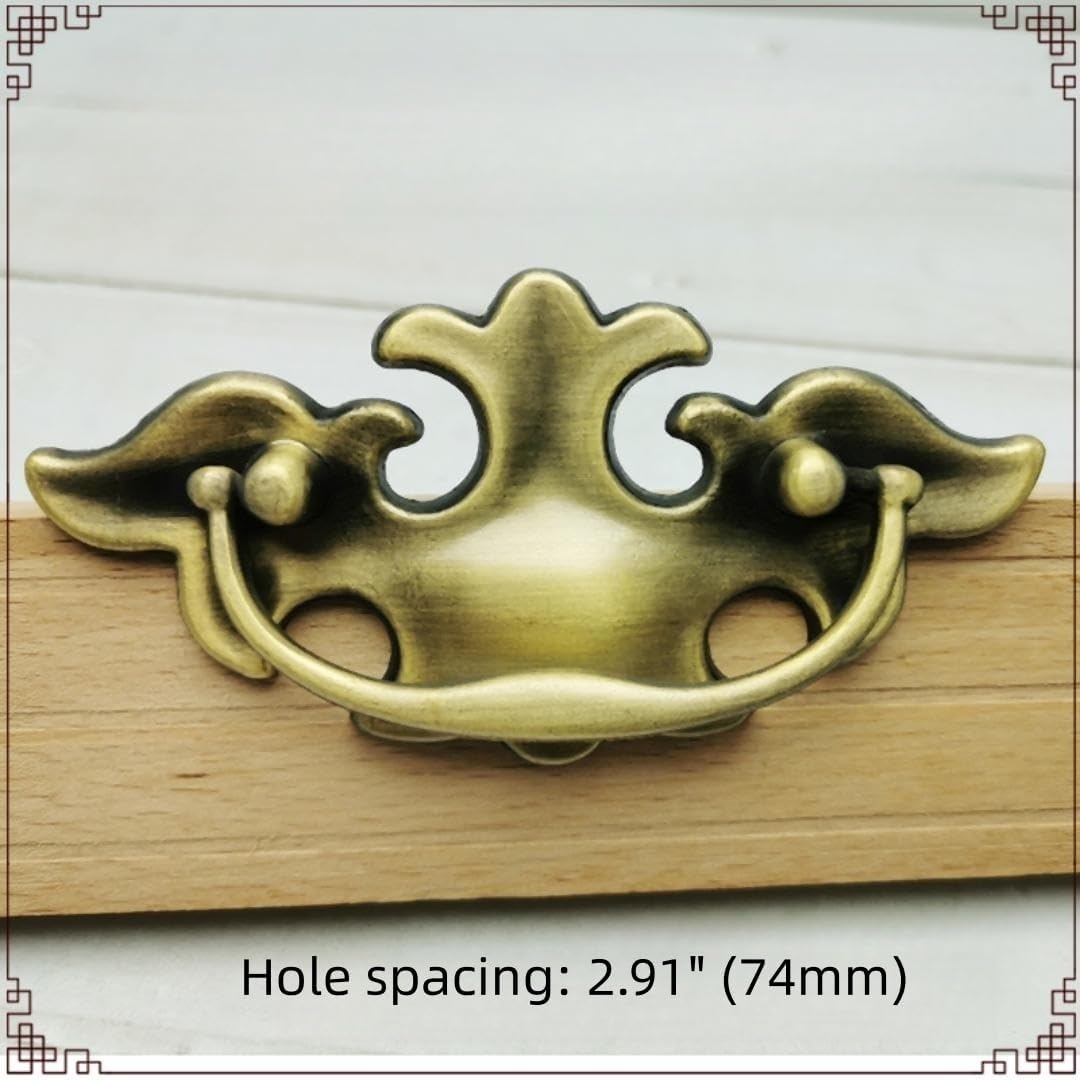 3 Colors Red Bronze Drawer Pulls 2.91 Inch Hole Pitch Yellow Curry Antique European Hanging Pull, Zinc Alloy Cabinet Hardware for Kitchen and Bathroom Cabinets, Integral Drawer Pulls (4,Bronze)