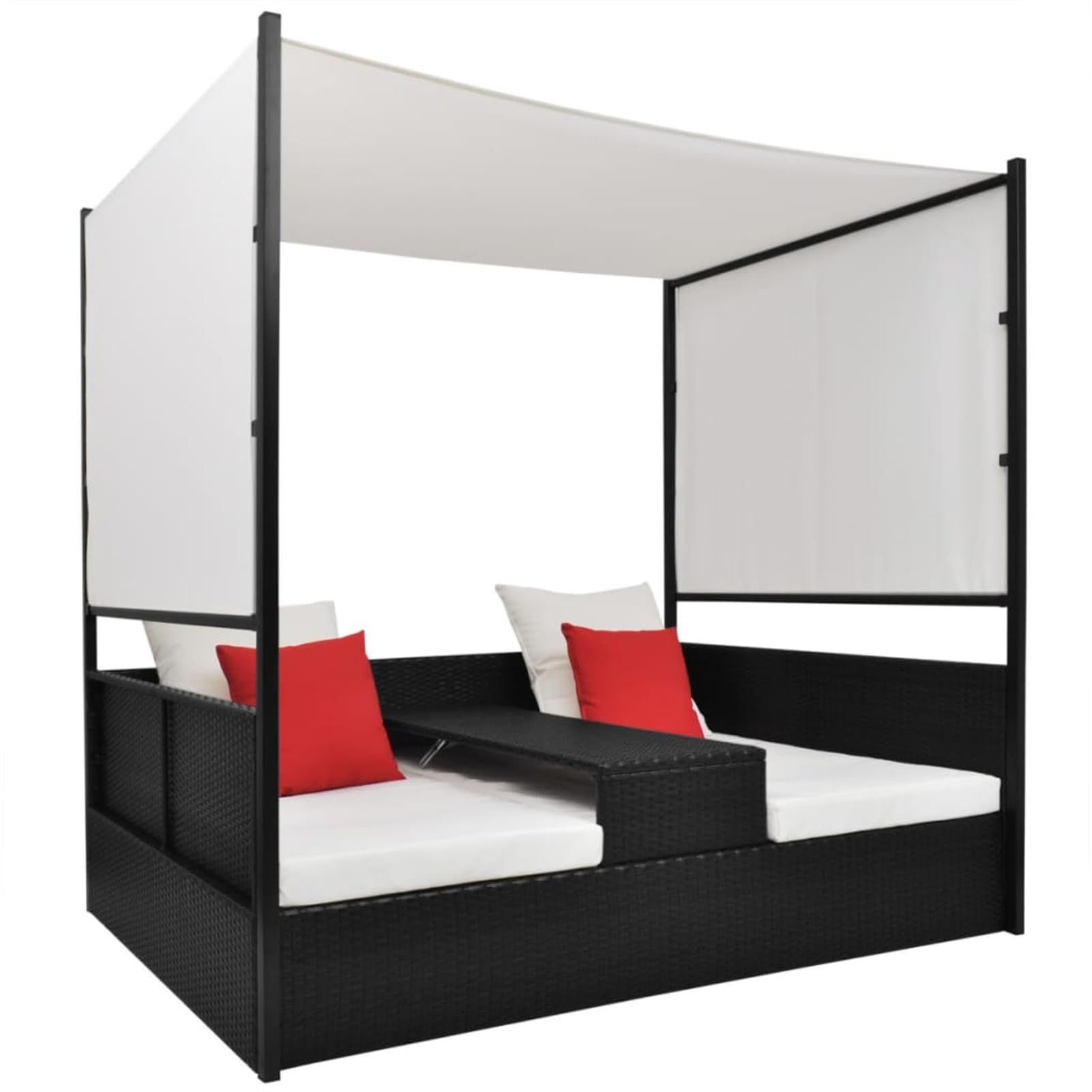 Gecheer Lit de jardin avec auvent en rotin synthétique noir 190 x 130 cm