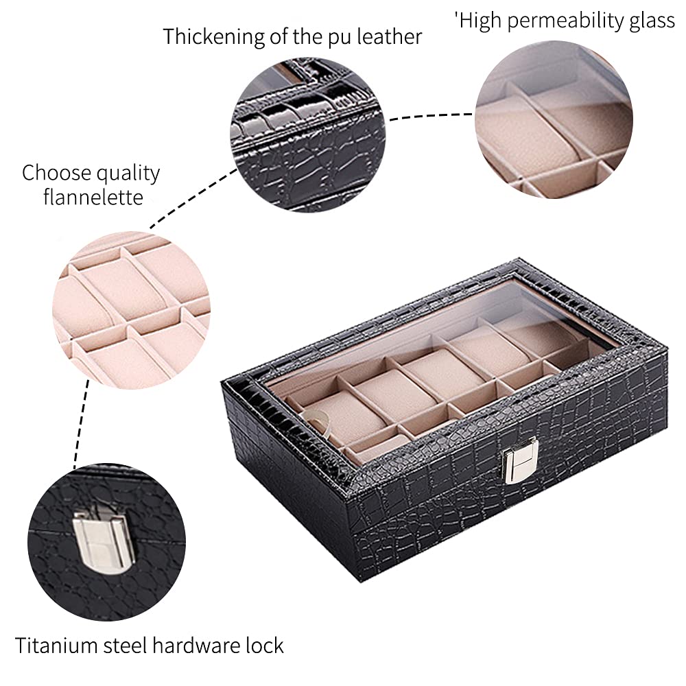 Scatola Porta Orologi Elegante Con Serratura - Custodia In Pelle PU Per 6 Orologi, Vetro Protettivo, Interno In Velluto - Ideale Per Collezione E Display - Foto 8