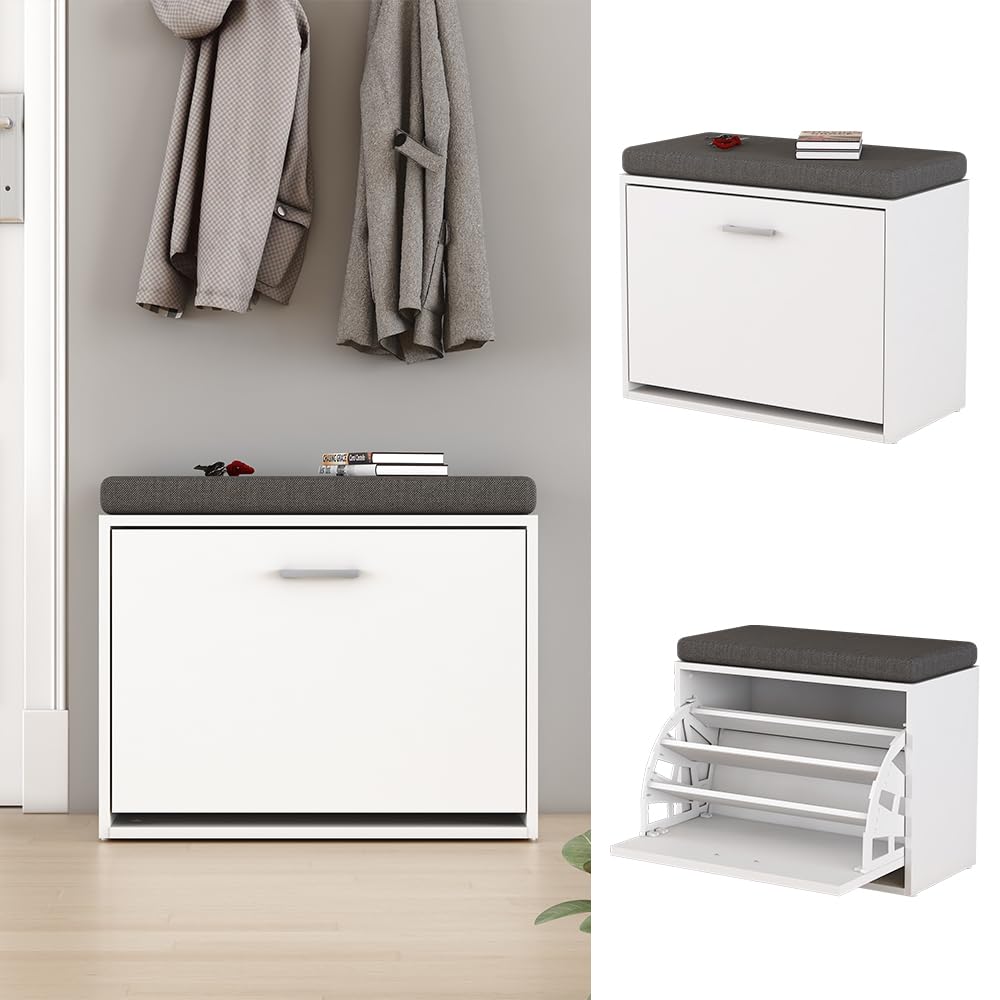 Vicco Panca scarpiera da ingresso Georg, Bianco, 60 x 49.5 cm