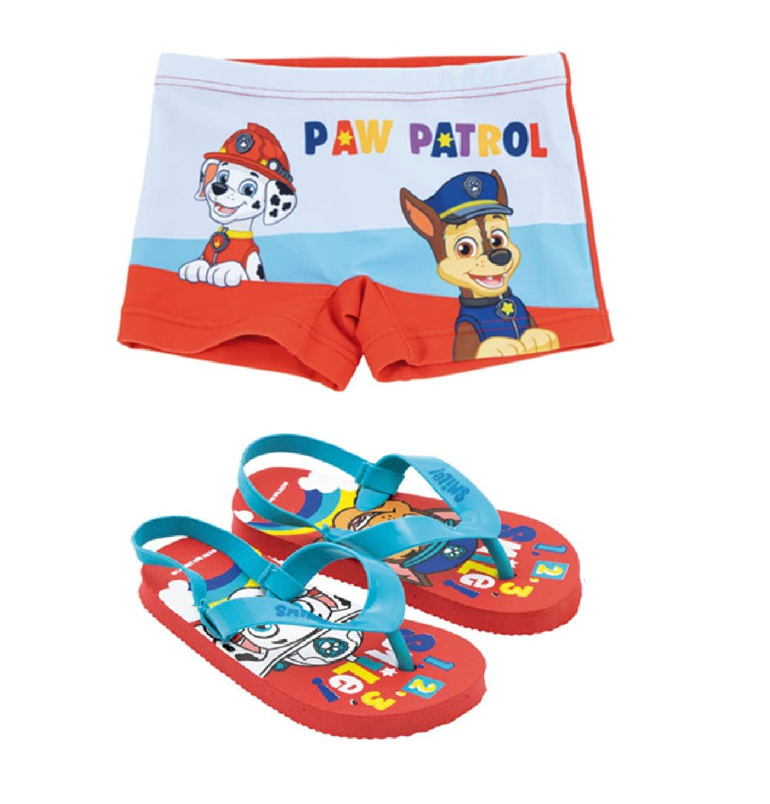 TJS THE JIREH STOREPack Verano Patrulla - Bañador para Playa o Piscina y Flips Flops| Bañador Patrulla Tipo Bóxer para Niños y Flips Flops | Pack Ropa de baño niño.