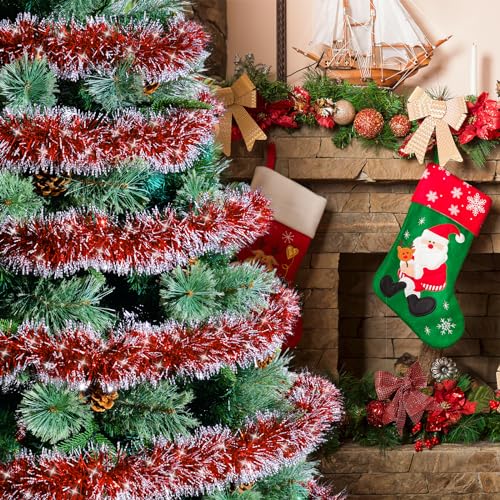 image for Olixmlya 50FT Christmas Decorations Tinsel Garland Red Tinsel Twist Ga
