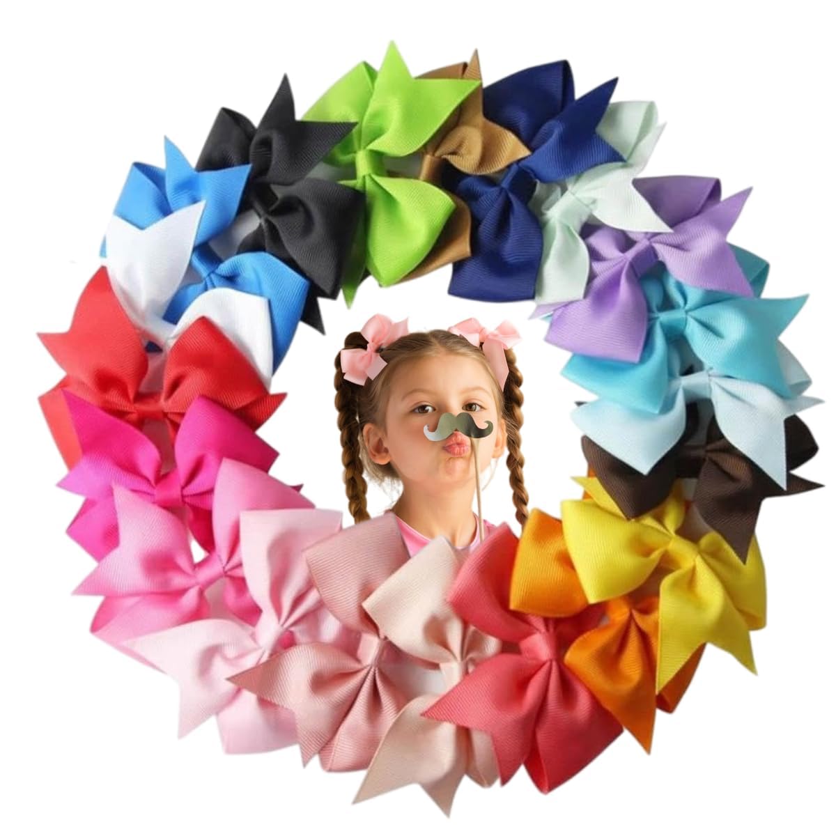 20Pcs Colorful 2.7" Hair Bows Alligator Clips Ribbon Big Bows Clips For Girls Toddlers Kids Children, Hair Accessories