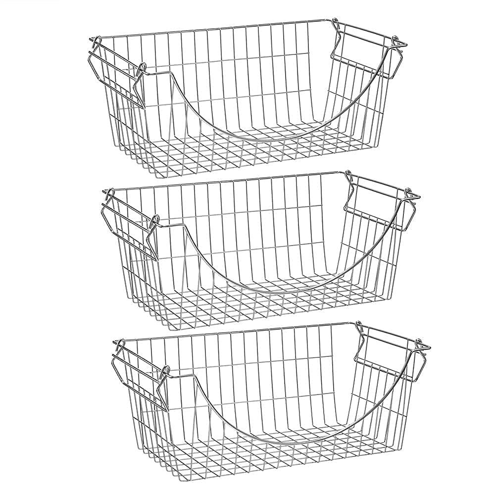 Buy SANNO Wire Metal Basket Bin, Stackable Storage Baskets, Cubby Bins