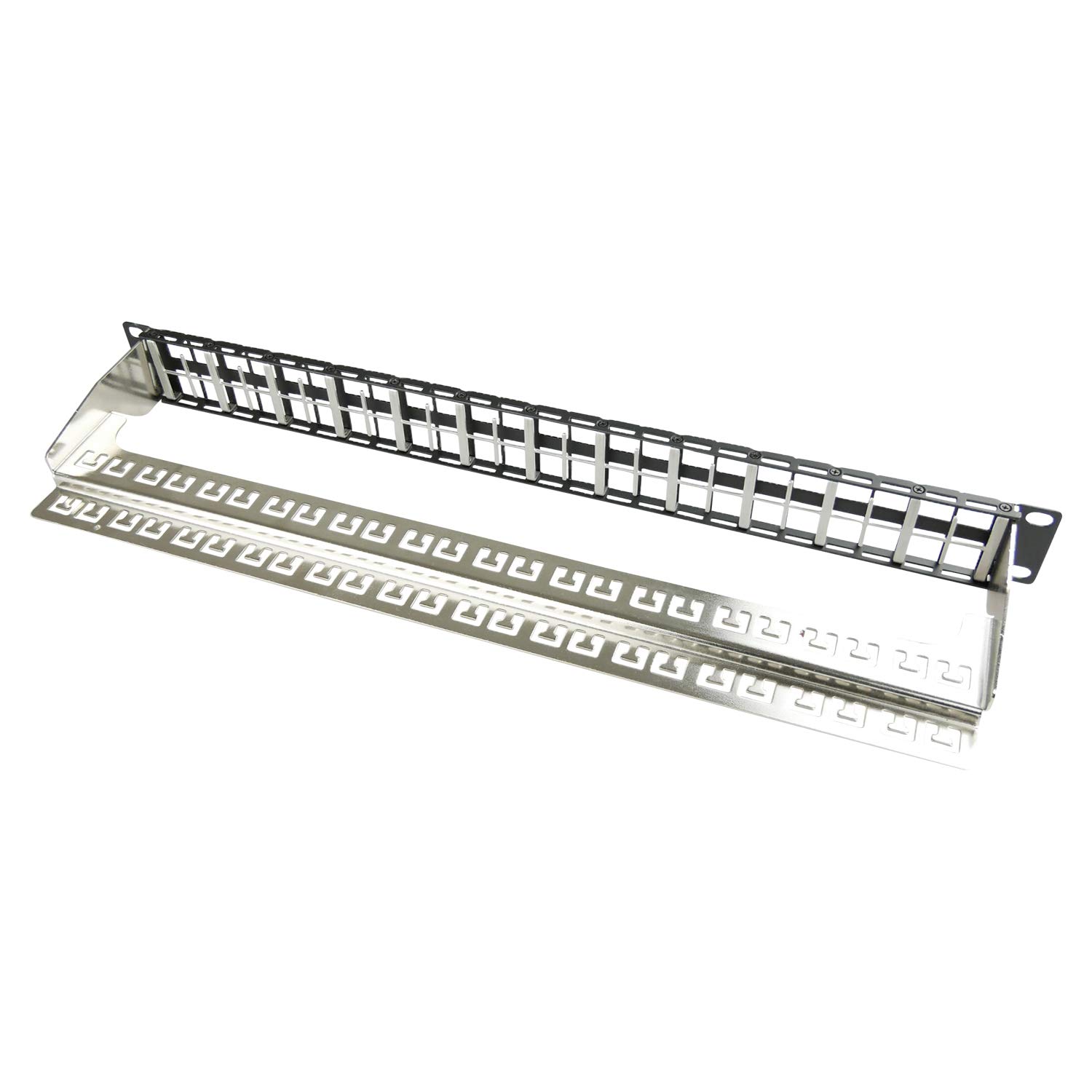 AIXONTEC 48 Port Patchfeld Patchpanel 19 Zoll 1 HE Rack Einbau 1 U für RJ45 Keystone Module Jack Cat.6 Cat.6A Cat 7 Schwarz Kabelmanagement Netzwerkkabel LAN Kabel