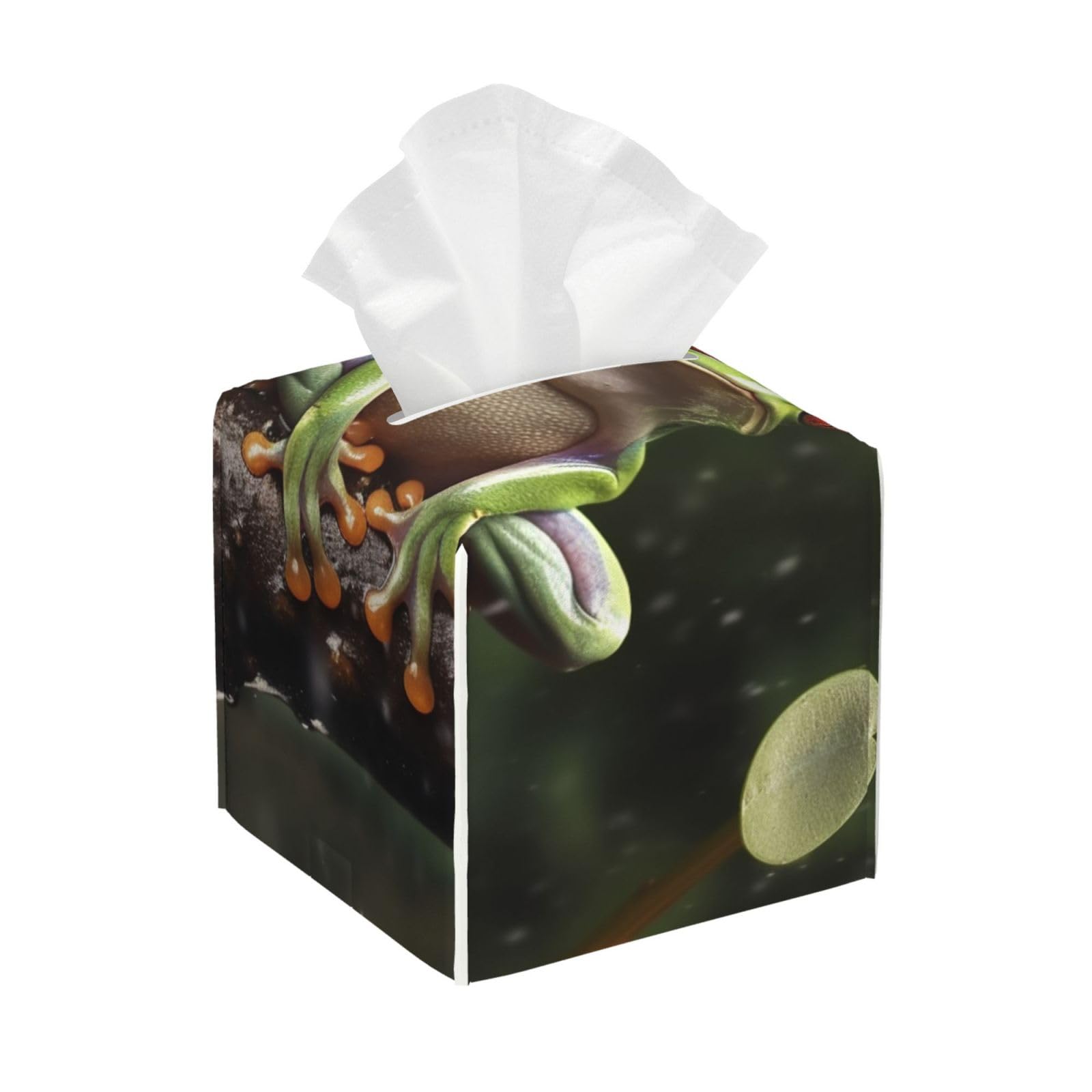 Pu Leather Cube Tissue Box Holders Modern Waterproof Square Tissue Box Cover Peace Tree Frog Facial Paper Holder for Bathroom Kitchen Nightstand Office Home Decor