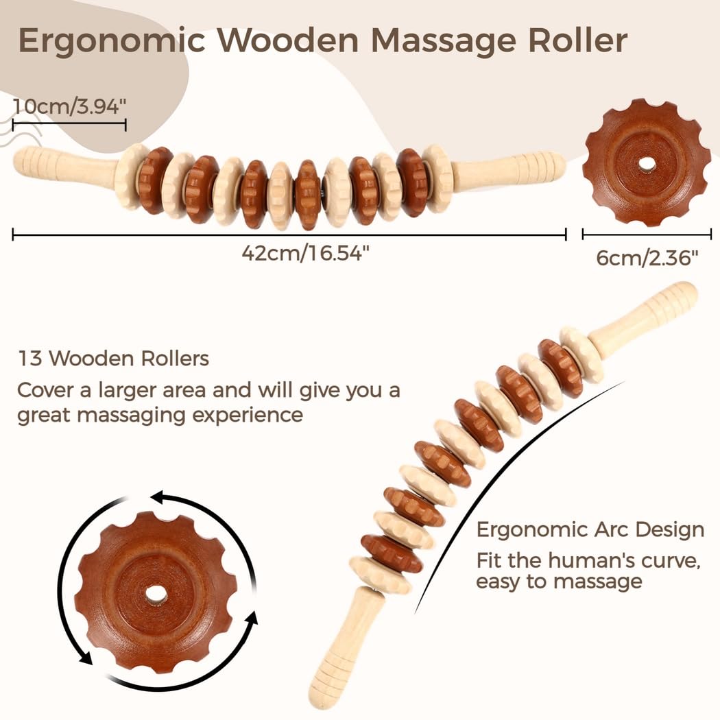 Holz-Massageroller, ergonomisch gebogener Massage-Stock aus Holz zum Lösen von Muskelverspannungen und Müdigkeit, für Nacken, Arme, Rücken, Bauch, Hüfte, Oberschenkel, Waden und Beine