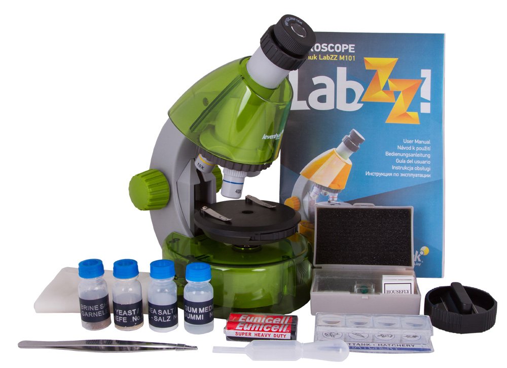 LevenhukLabZZ M101 Lime Microscope for Kids with Experiment Kit
