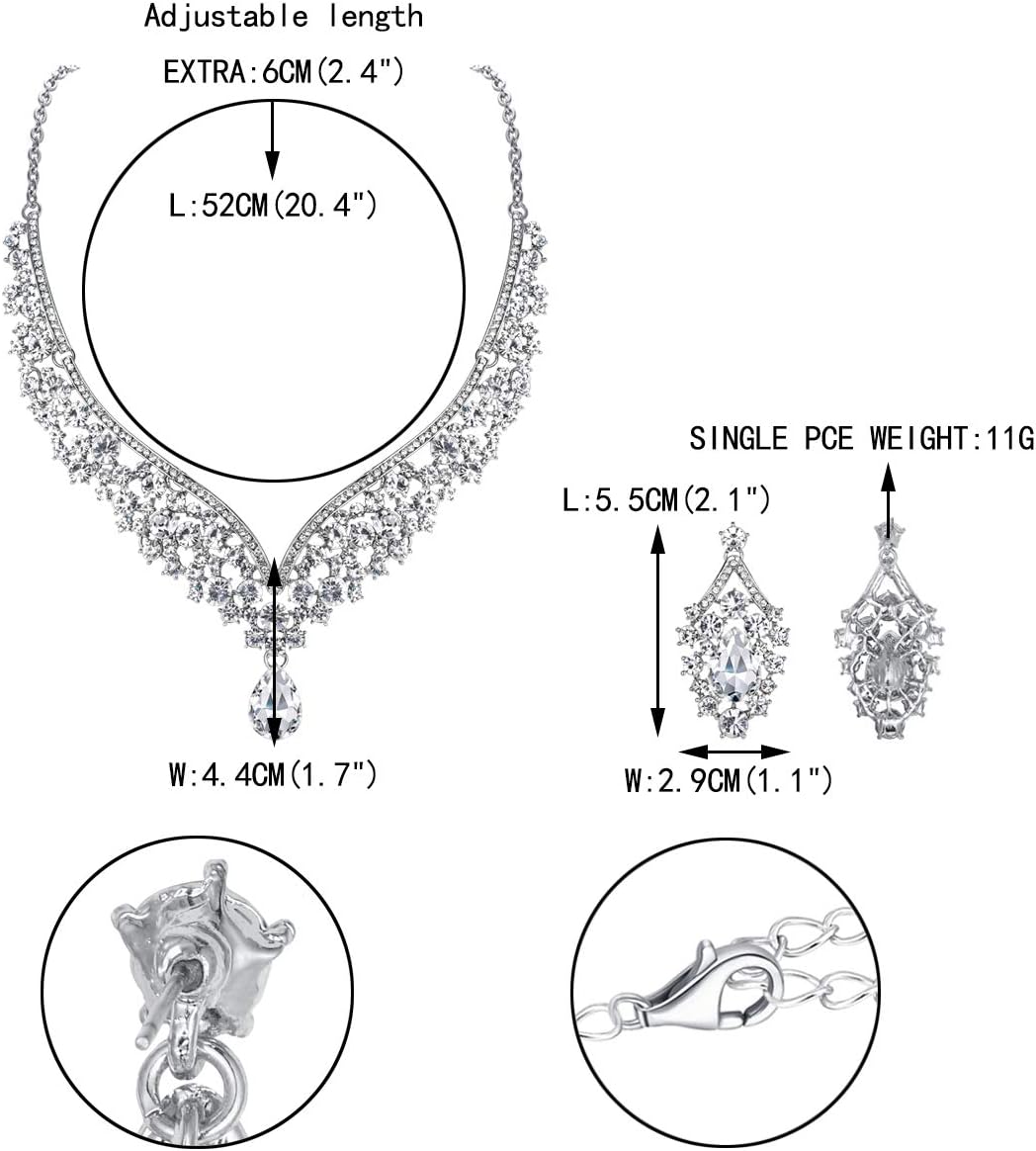 EVER FAITH Wedding Jewelry for Bride Austrian Crystal Elegant V-Shaped Teardrop Bridal Prom Statement Necklace Earrings Set for Women - Image 7