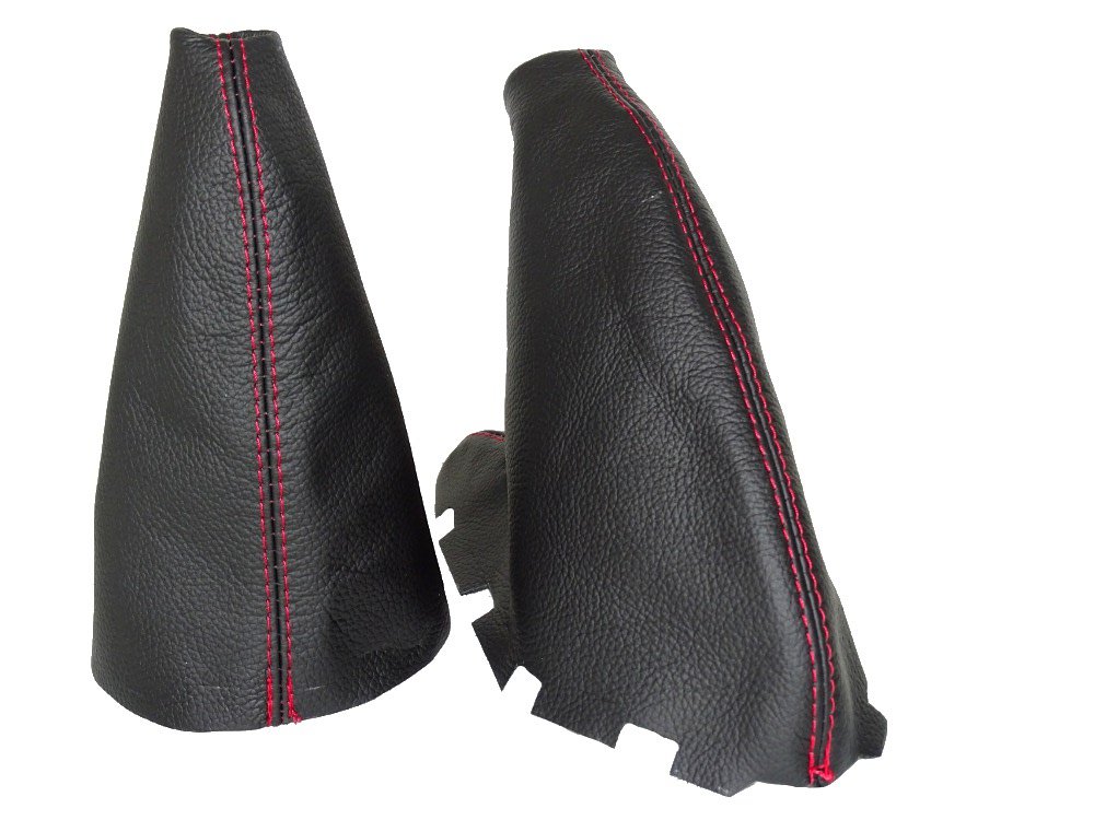 The Tuning-Shop Ltd for Mini R55 R56 R57 2007-2013 Shift & E Brake Boot Black Genuine Leather Red Stitching