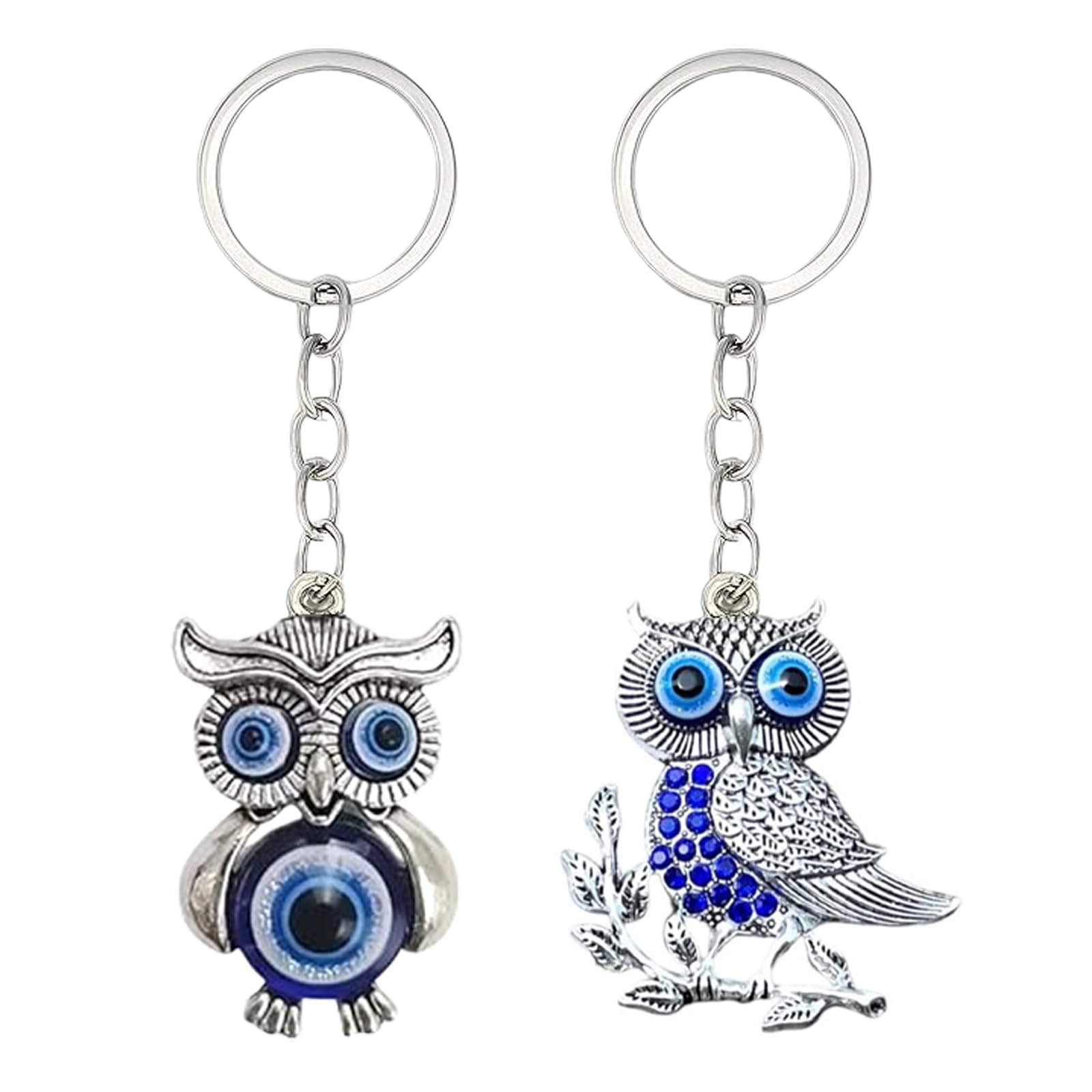 aeenioy 2 Pieces Keychain, Owl Bag Charms for Handbags and Key Chain for Home, Evil Eye Keychain for Car Bike Protection, Key Rings for Women and Men, Aesthetic Couple Gift (Silvery)-picture-47