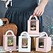 20 Pcs Cupcakes Containers Gift Boxes with Window Inserts Handle for Wedding Candy Boxes，Cupcake Boxes Individual Cupcake Holders Disposable White Single Cupcake Boxes with Window(Pink)