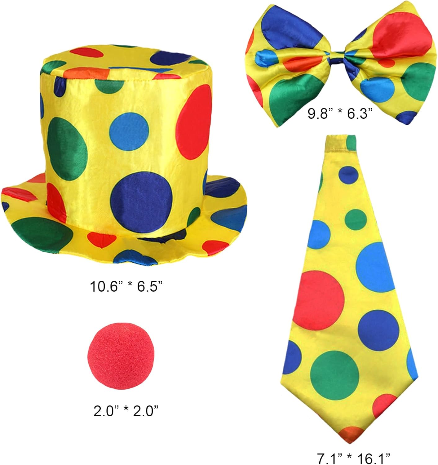 DALJIAFA Clown Top Hat Nose Rainbow Bow Tie Women Men Halloween Jester Cap Headpiece Party Hat for Mardi Gras Carnival Holiday Festival Parade Christmas Cosplay Dress Up Birthday Party Accessories