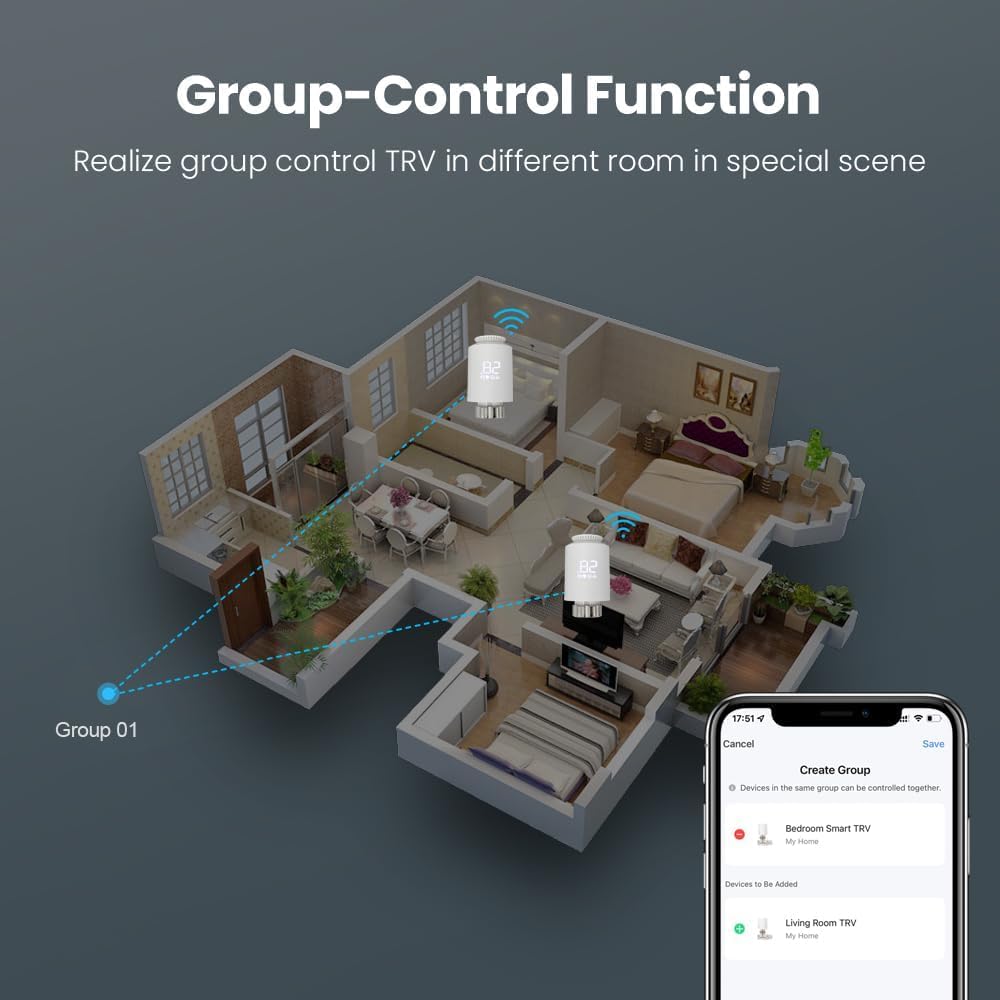 Intelligentes WLAN-Thermostat, Smart-Heizkörperthermostat, Steuerung per App, kein Gateway erforderlich, kompatibel mit Alexa und Google Home, programmierbar (2 Stück)
