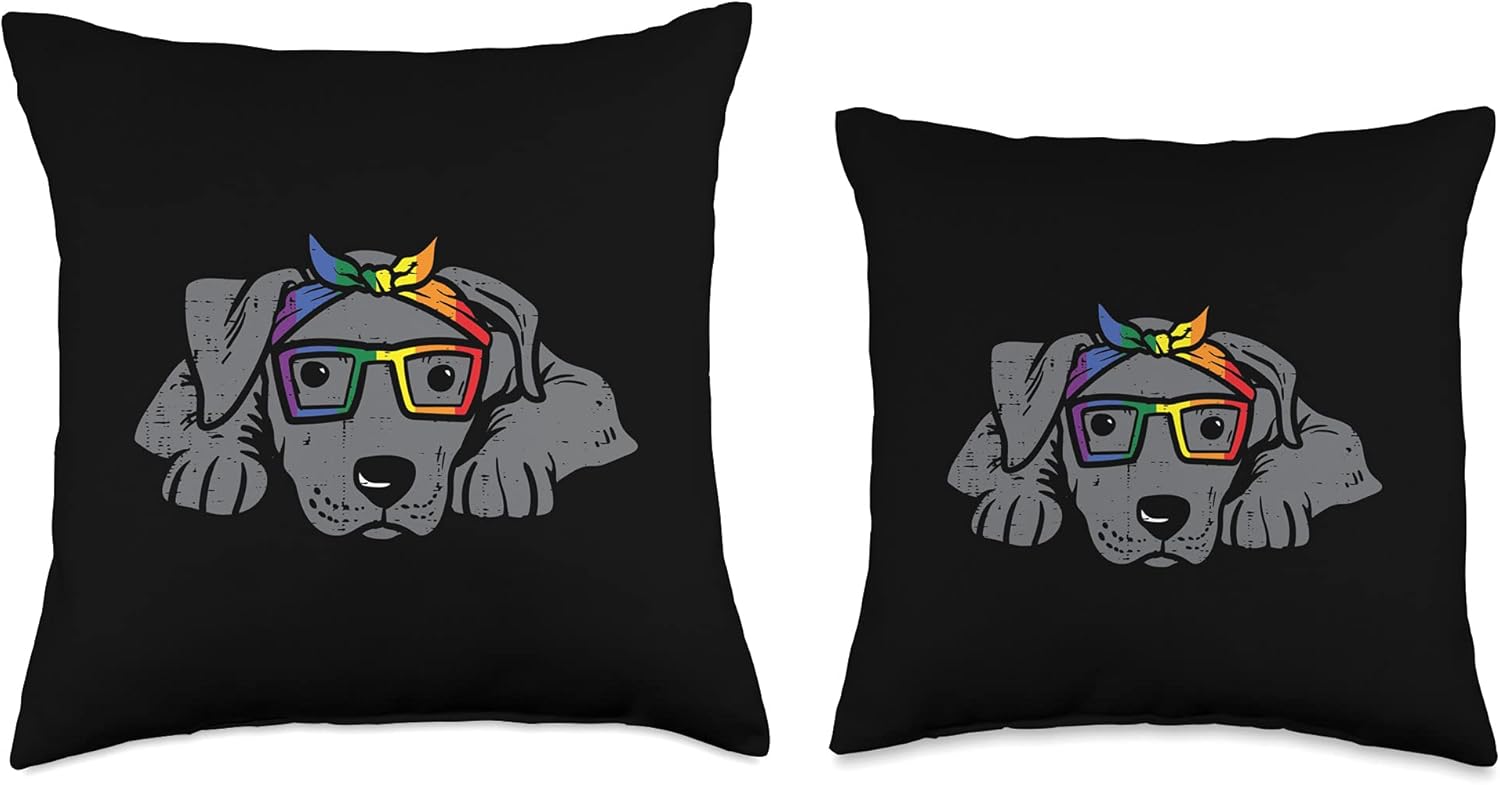 Pitbull Dog Bandana LGBTQ Rainbow Flag Gay Pride Ally Lover Throw Pillow