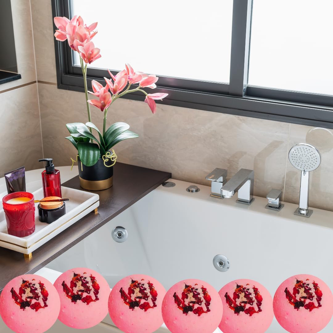 Rose Petal Fizzy Bath Bombs – Pack of 6 (75g Each) – Natural & Aromatic – Ideal Gift for Women – Relaxing & Travel-Friendly Spa Experience