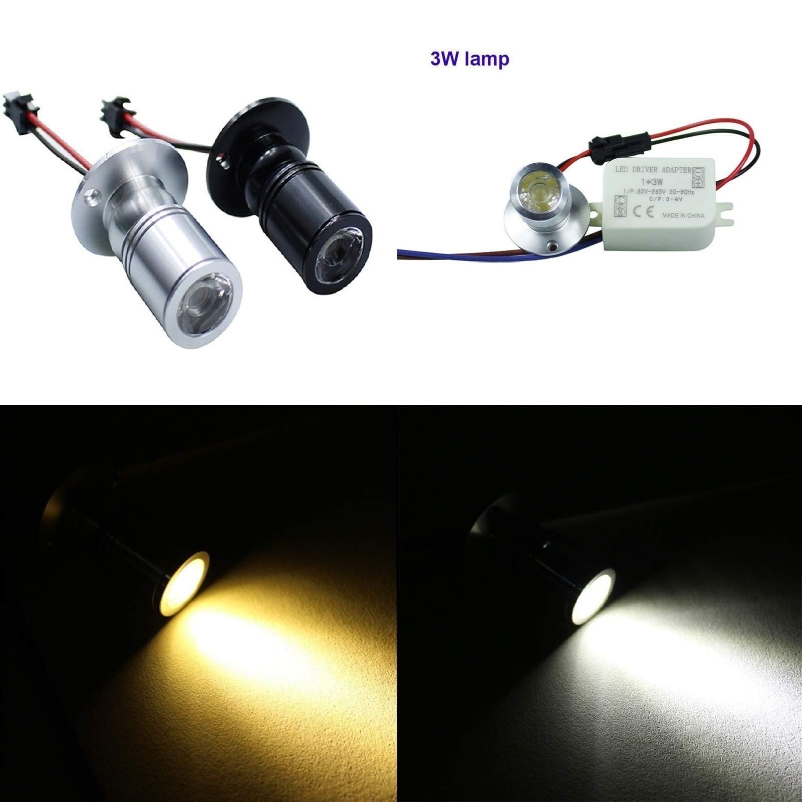 6PCS Mini Foco Pequeño De 1W - Focos LED Para Mostrador, Lámpara Inferior Para Gabinete De Joyería Redonda De Montaje En Superficie, Foco De Escaparate(White,Silver-1w(220v))