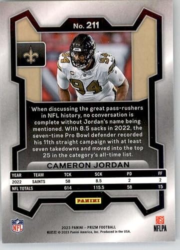 Miniatura 2 de 2023 PANINI PRIZM #211 CAMERON JORDAN NEW ORLEANS SAINTS FOOTBALL OFFICIAL TRADING CARD OF NFL